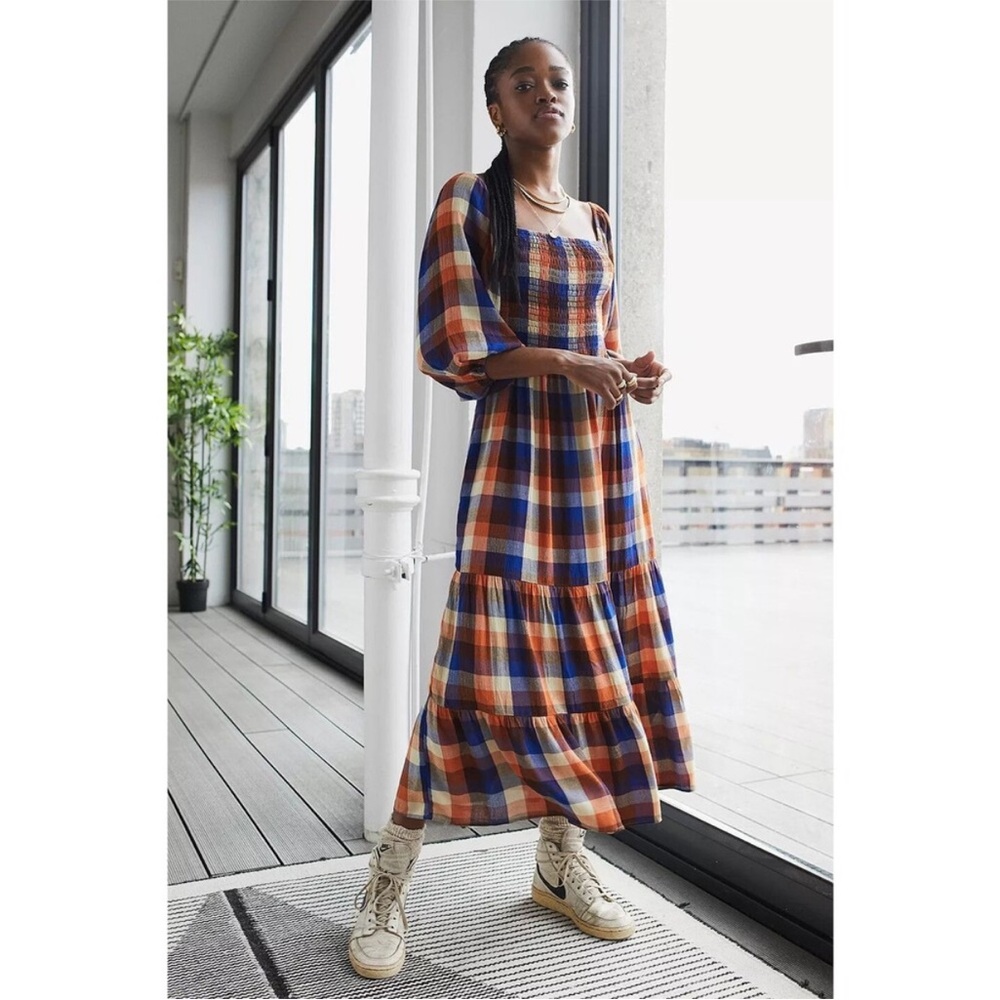 Urban Outfitters UO Lottie Strappy Check Print Midi Dress Size XS
